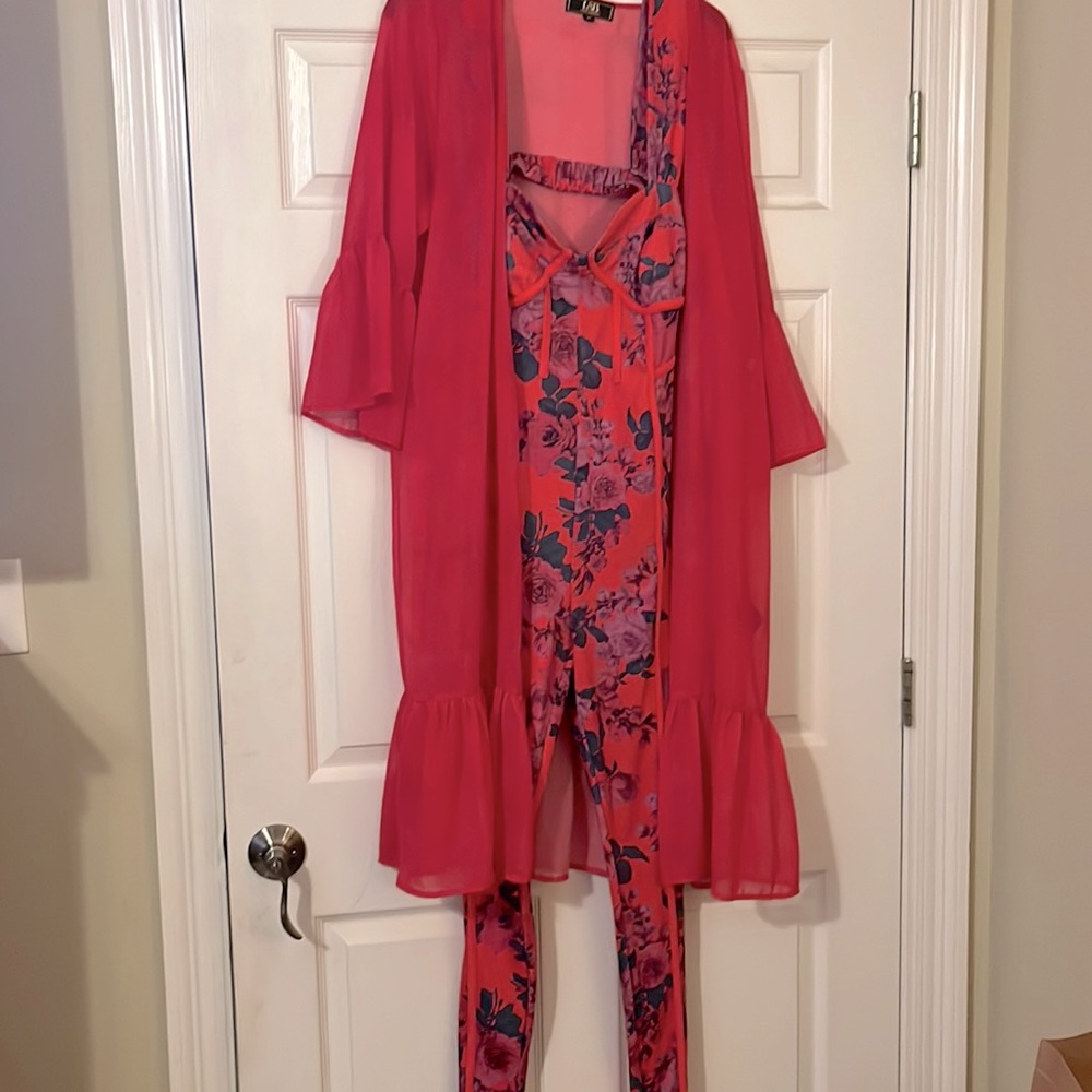Free People catsuit/bodysuit and a python print kimono I wore with it